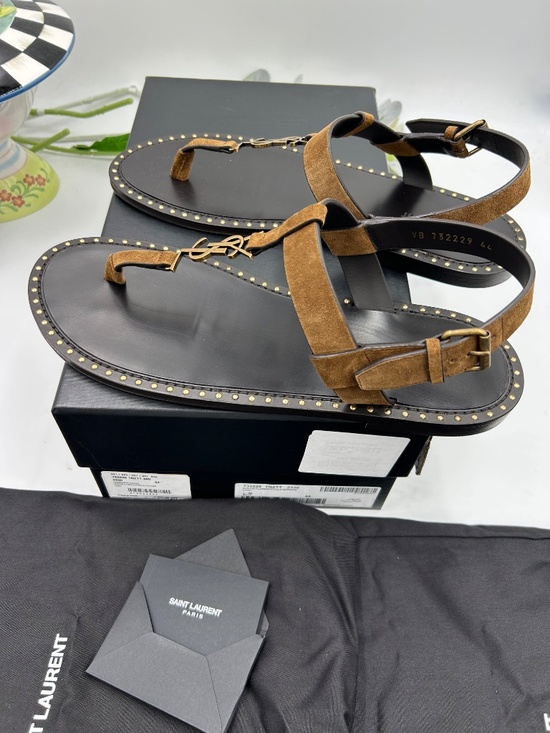 Men’s Saint Laurent Cassandra Studded Suede Thong Sandals Size 44/11 US main image 12